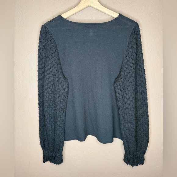 Madewell Texture & Thread Eyelet Mix Ruffle-Sleeve Top Sz Large Whimsigoth Boho - Picture 10 of 14